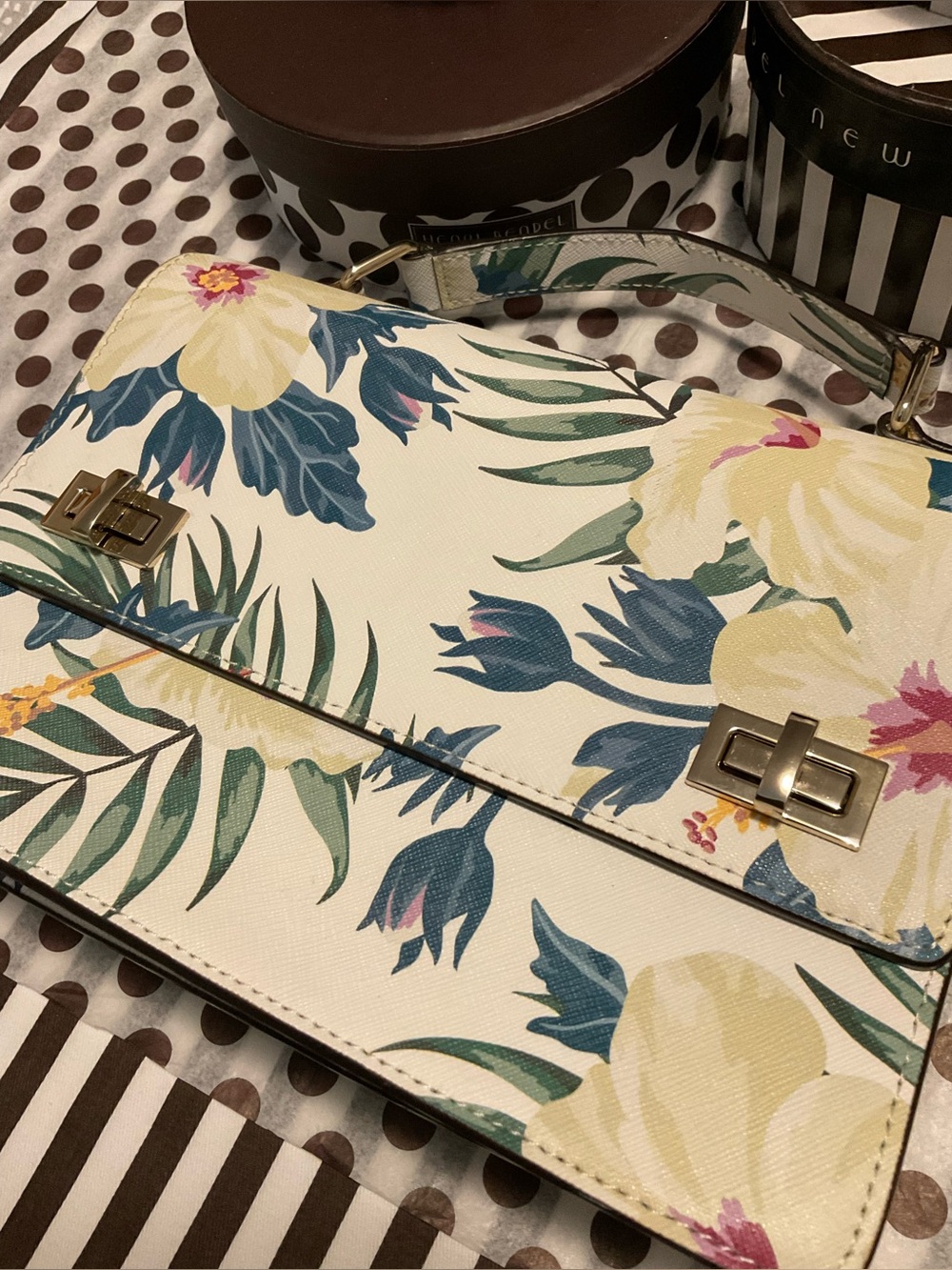 EUC Henri Bendel West 57th Schoolbag in Tropical Floral Print w Dust Bag - Picture 7 of 16